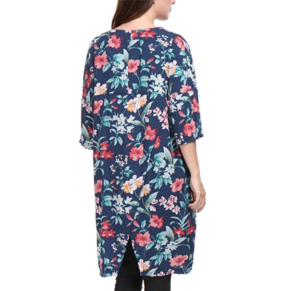 Open Front Floral Boho Kimono Cardigan - Picture 4 of 5